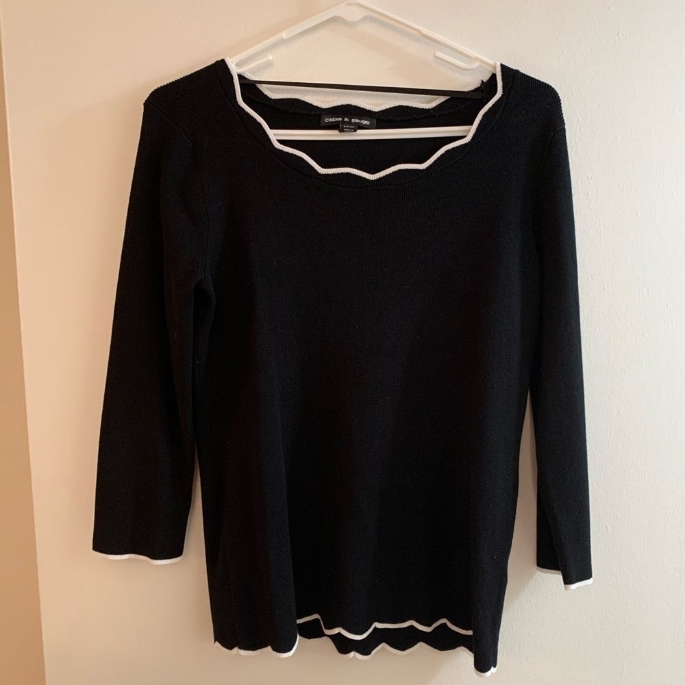 Black Sweater with White Scalloped Trim